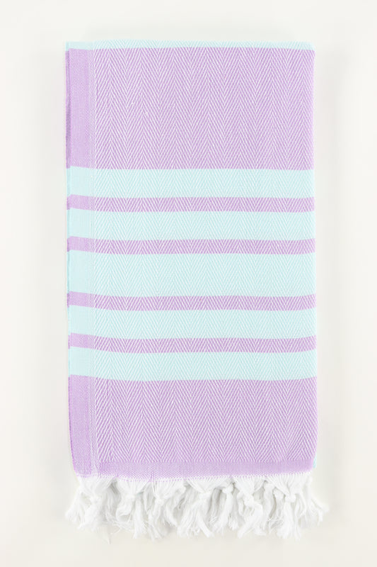 Premium Turkish Herringbone Striped Towel Peshtemal Fouta (Lilac & Mint)