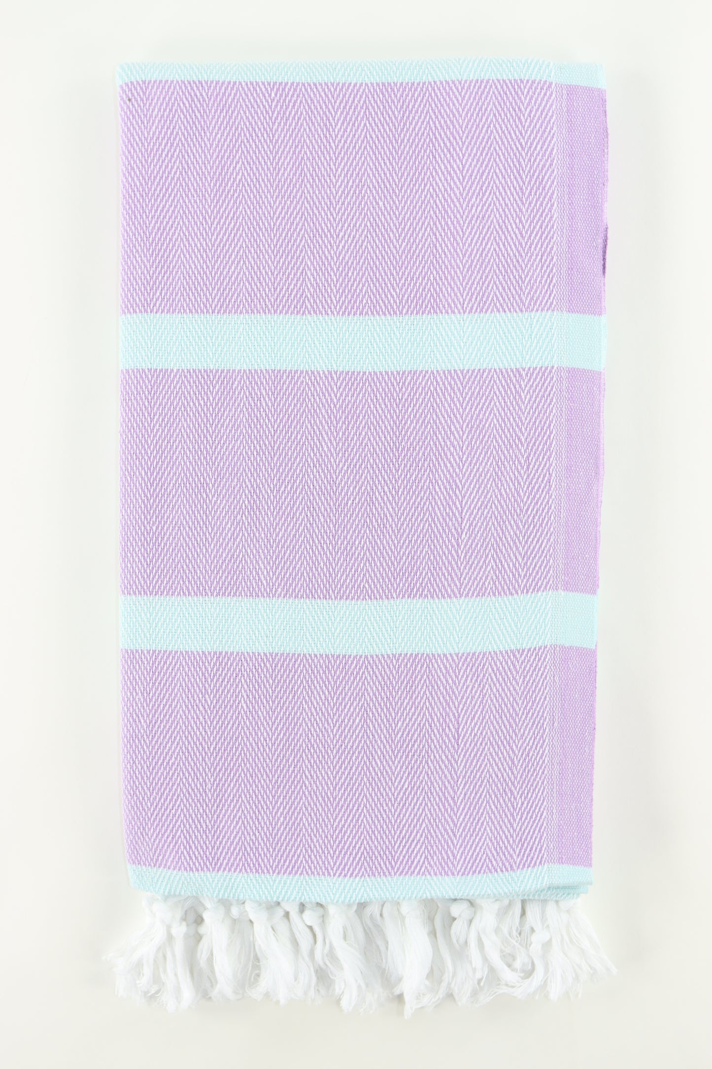 Premium Turkish Herringbone Striped Towel Peshtemal Fouta (Lilac & Mint)