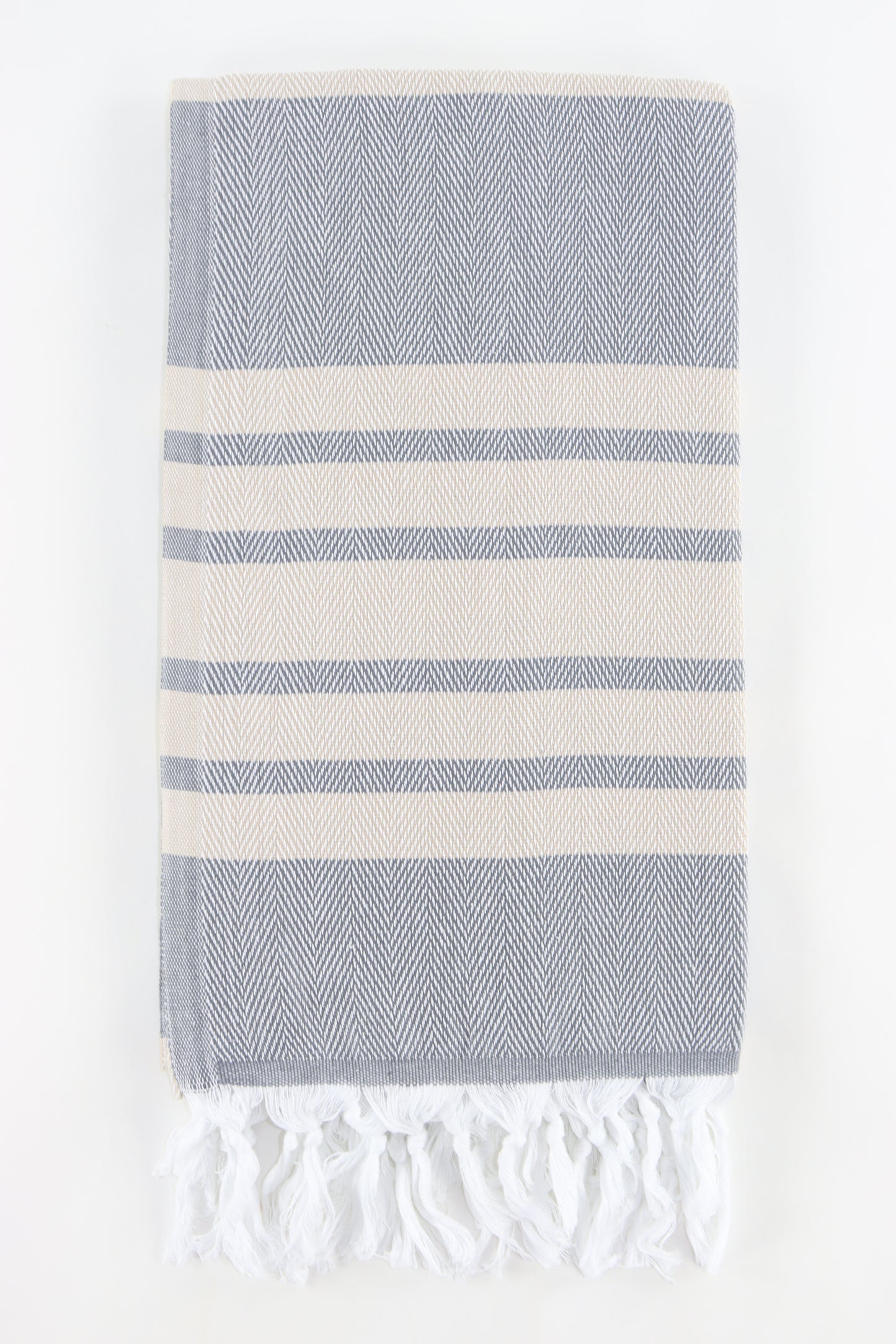 Premium Turkish Herringbone Striped Towel Peshtemal Fouta (Anthracite Gray & Beige)