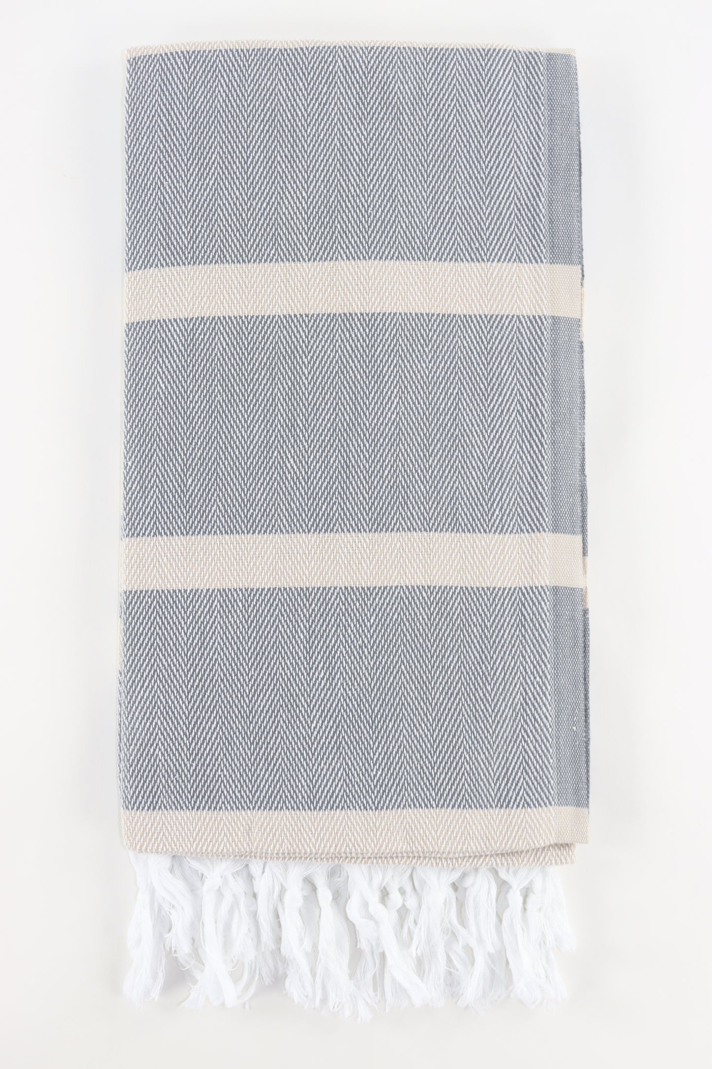 Premium Turkish Herringbone Striped Towel Peshtemal Fouta (Anthracite Gray & Beige)