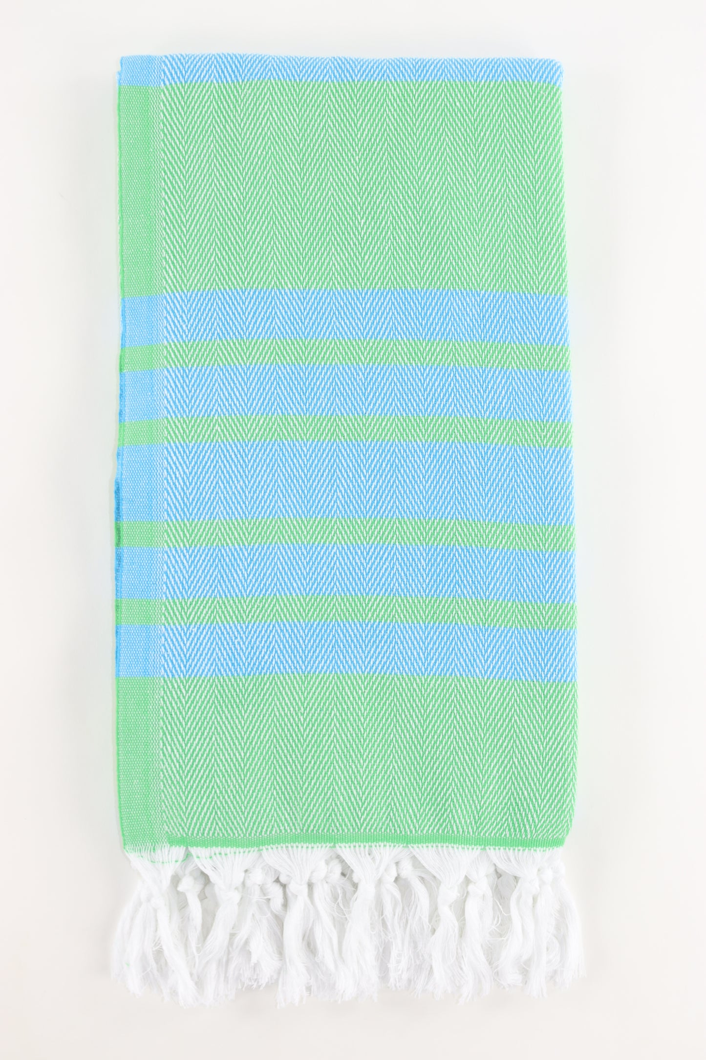 Premium Turkish Herringbone Striped Towel Peshtemal Fouta (Green & Blue)