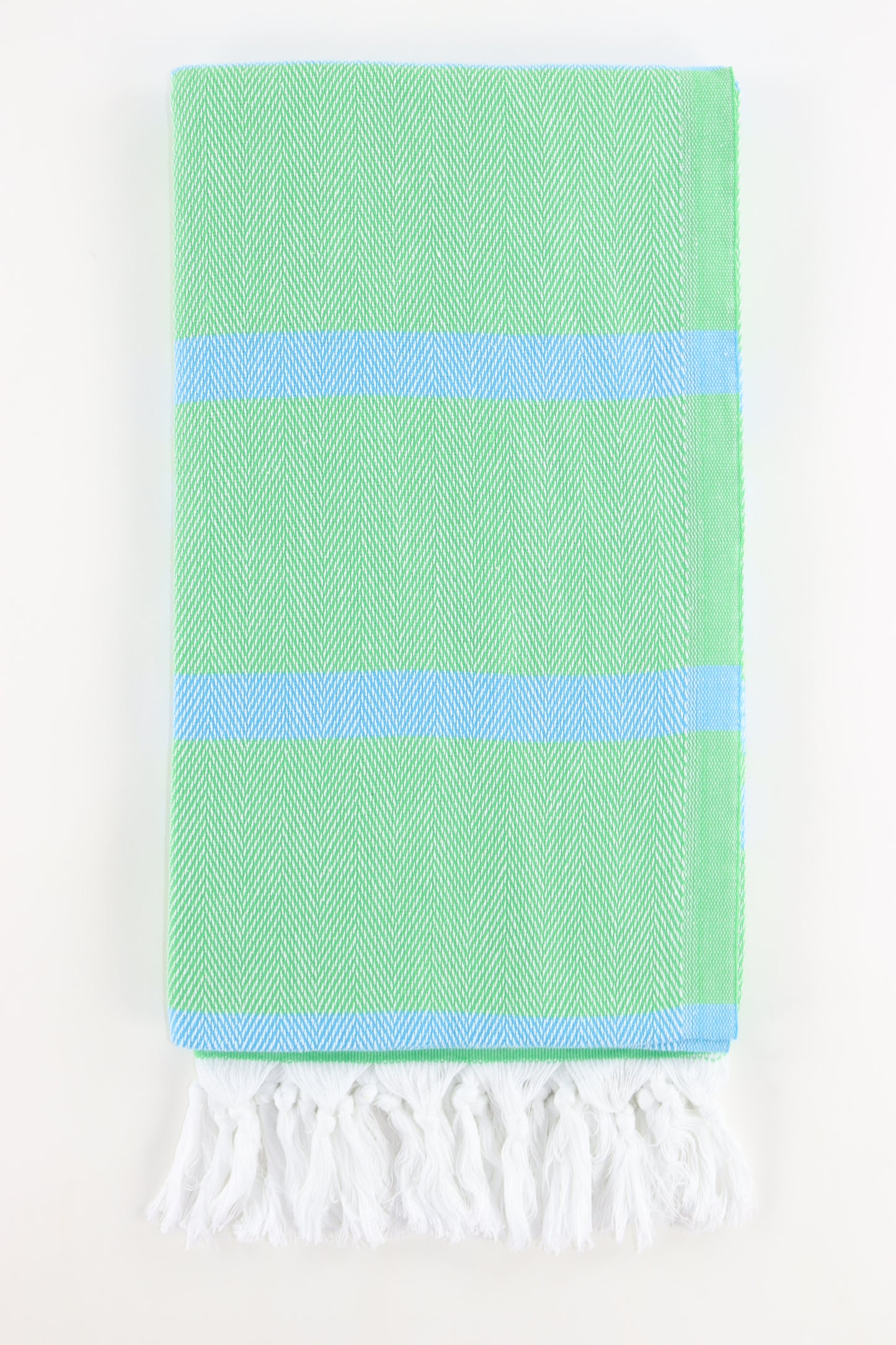 Premium Turkish Herringbone Striped Towel Peshtemal Fouta (Green & Blue)