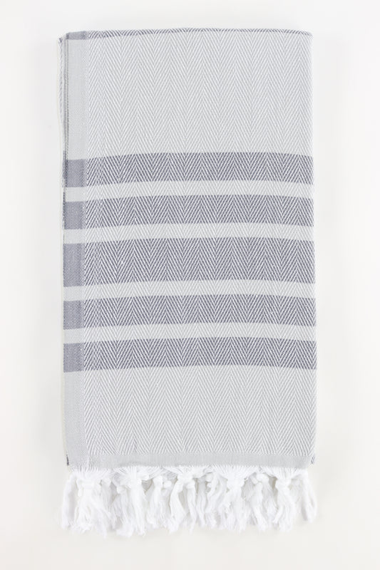 Premium Turkish Herringbone Striped Towel Peshtemal Fouta (Gray & Dark Gray)