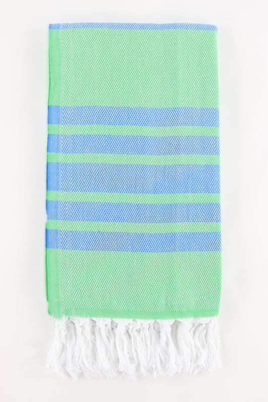 Premium Turkish Herringbone Striped Towel Peshtemal Fouta (Green & Blue)