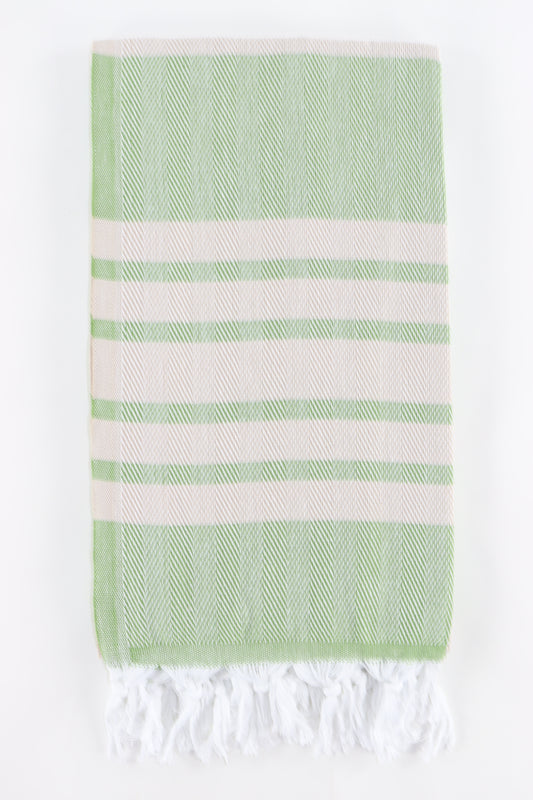 Premium Turkish Herringbone Striped Towel Peshtemal Fouta (Khaki Green & Beige)