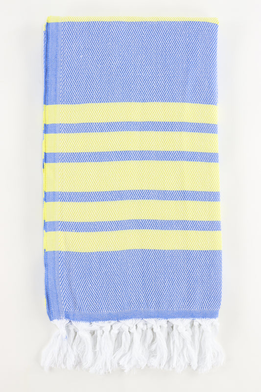 Premium Turkish Herringbone Striped Towel Peshtemal Fouta (Blue & Yellow)