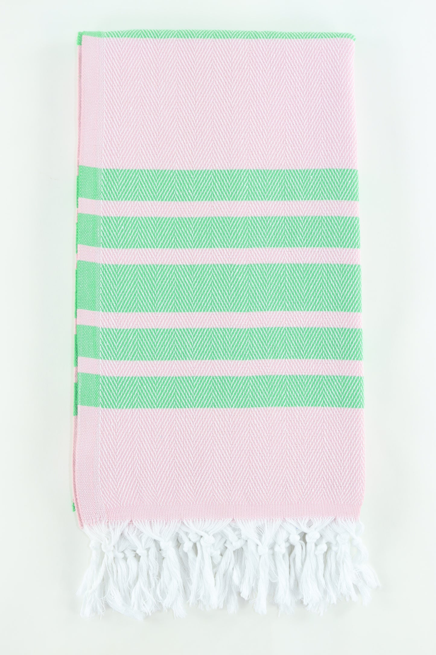 Premium Turkish Herringbone Striped Towel Peshtemal Fouta (Dusty Pink & Benetton Green)