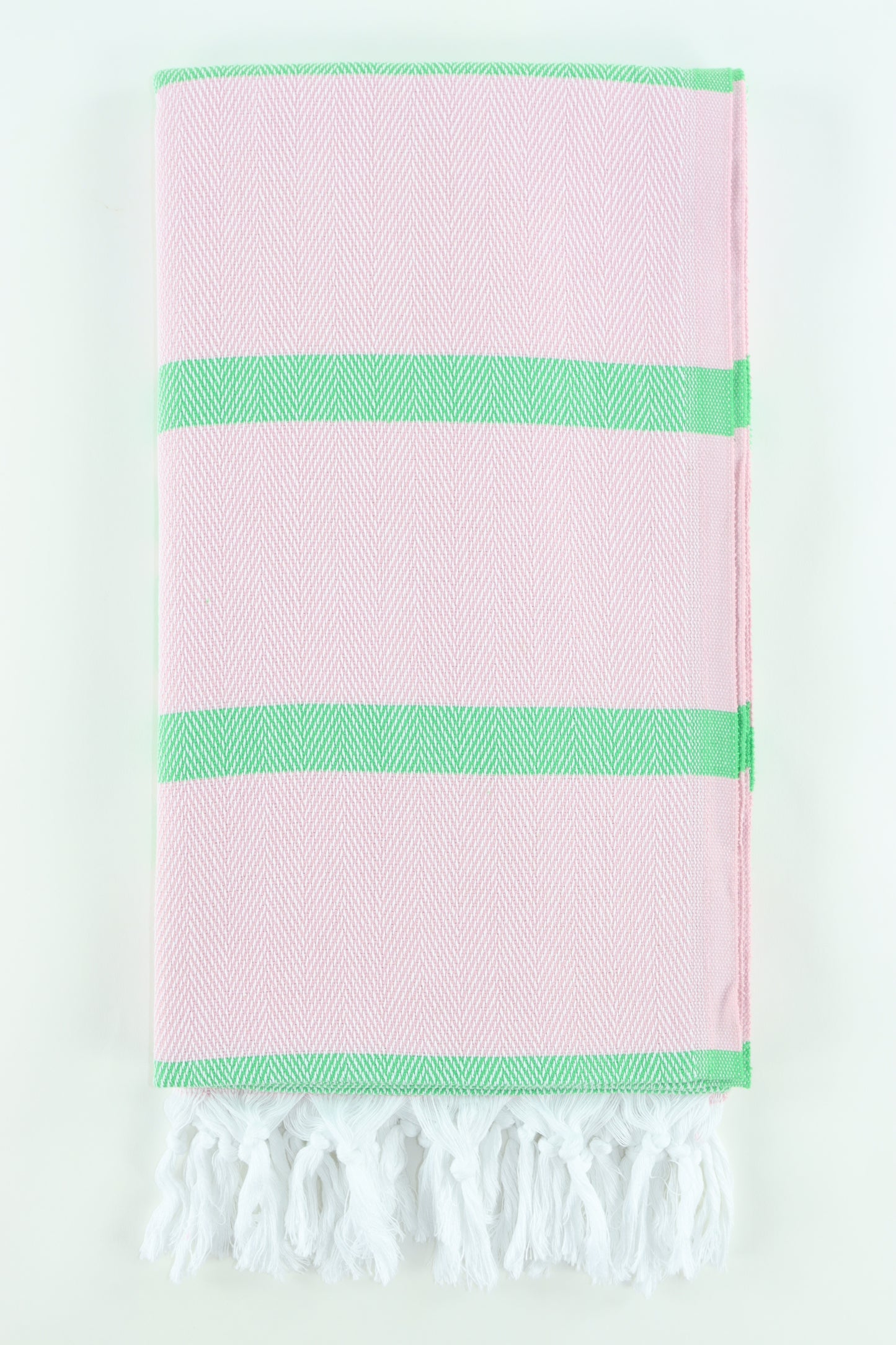 Premium Turkish Herringbone Striped Towel Peshtemal Fouta (Dusty Pink & Benetton Green)