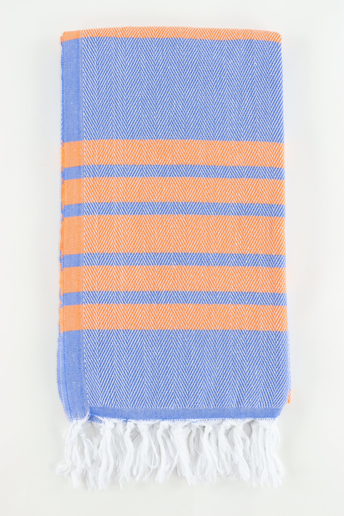 Premium Turkish Herringbone Striped Towel Peshtemal Fouta (Blue & Orange)