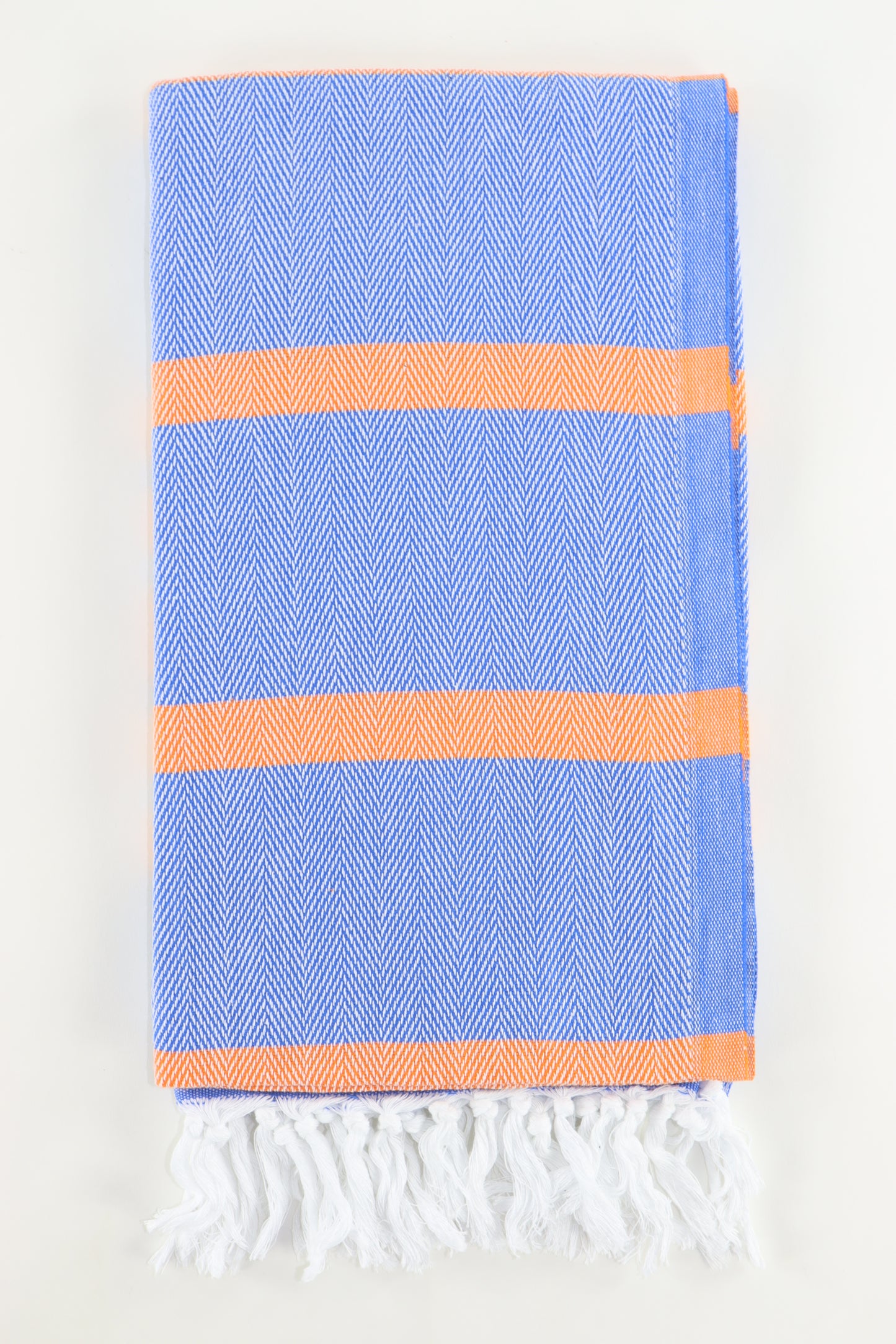 Premium Turkish Herringbone Striped Towel Peshtemal Fouta (Blue & Orange)