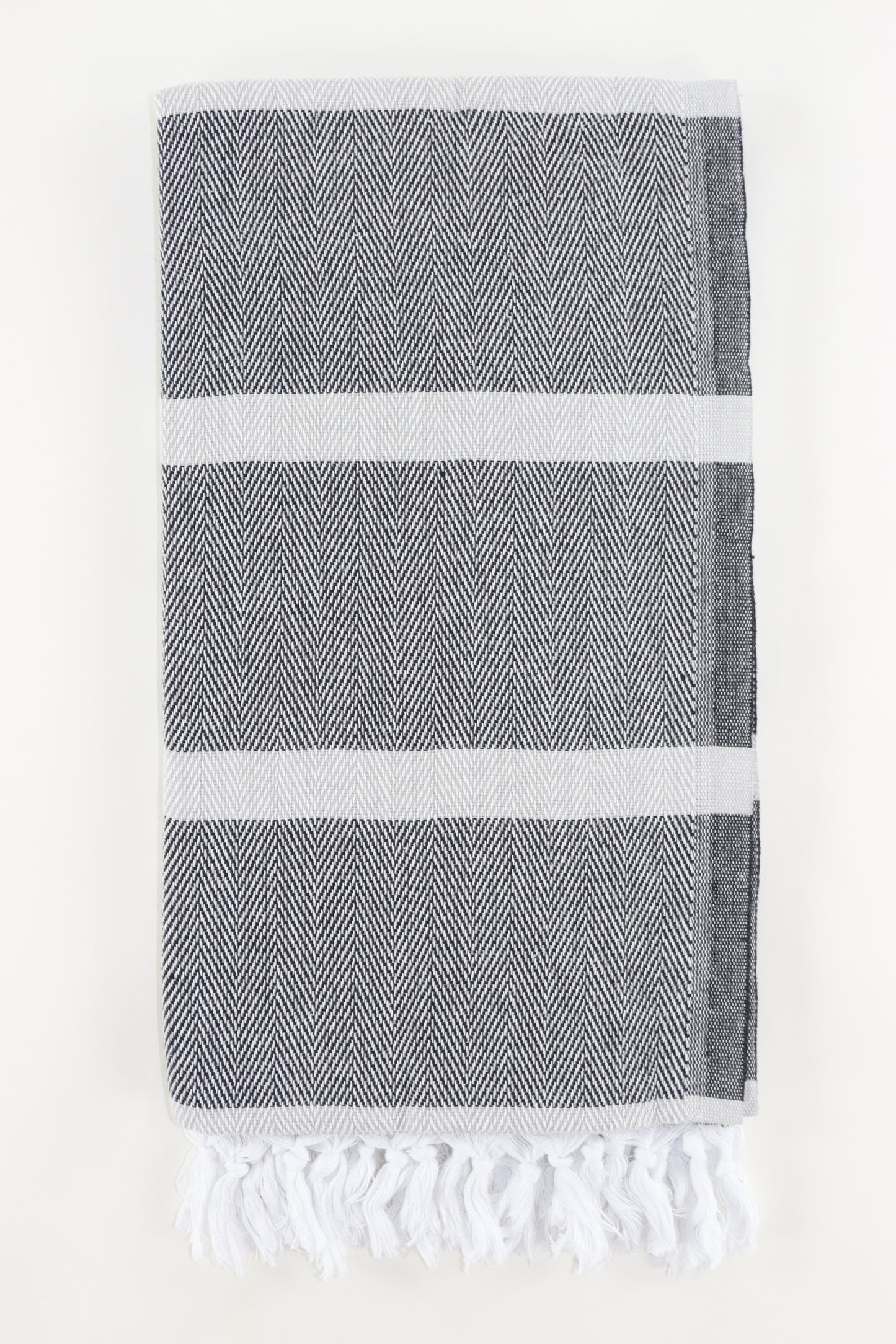 Premium Turkish Herringbone Striped Towel Peshtemal Fouta (Black & Light Gray)