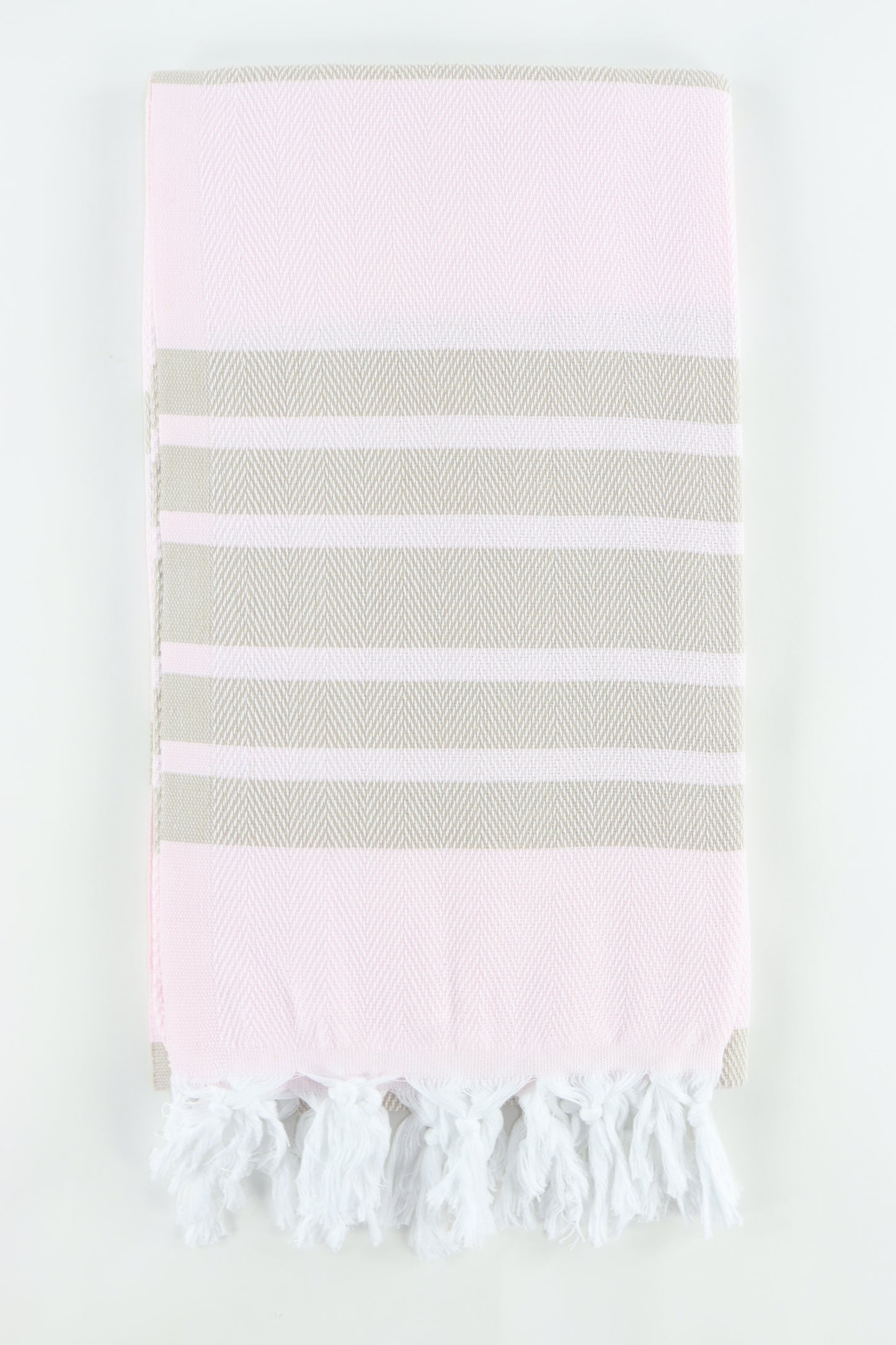 Premium Turkish Herringbone Striped Towel Peshtemal Fouta (Light Pink & Beige)