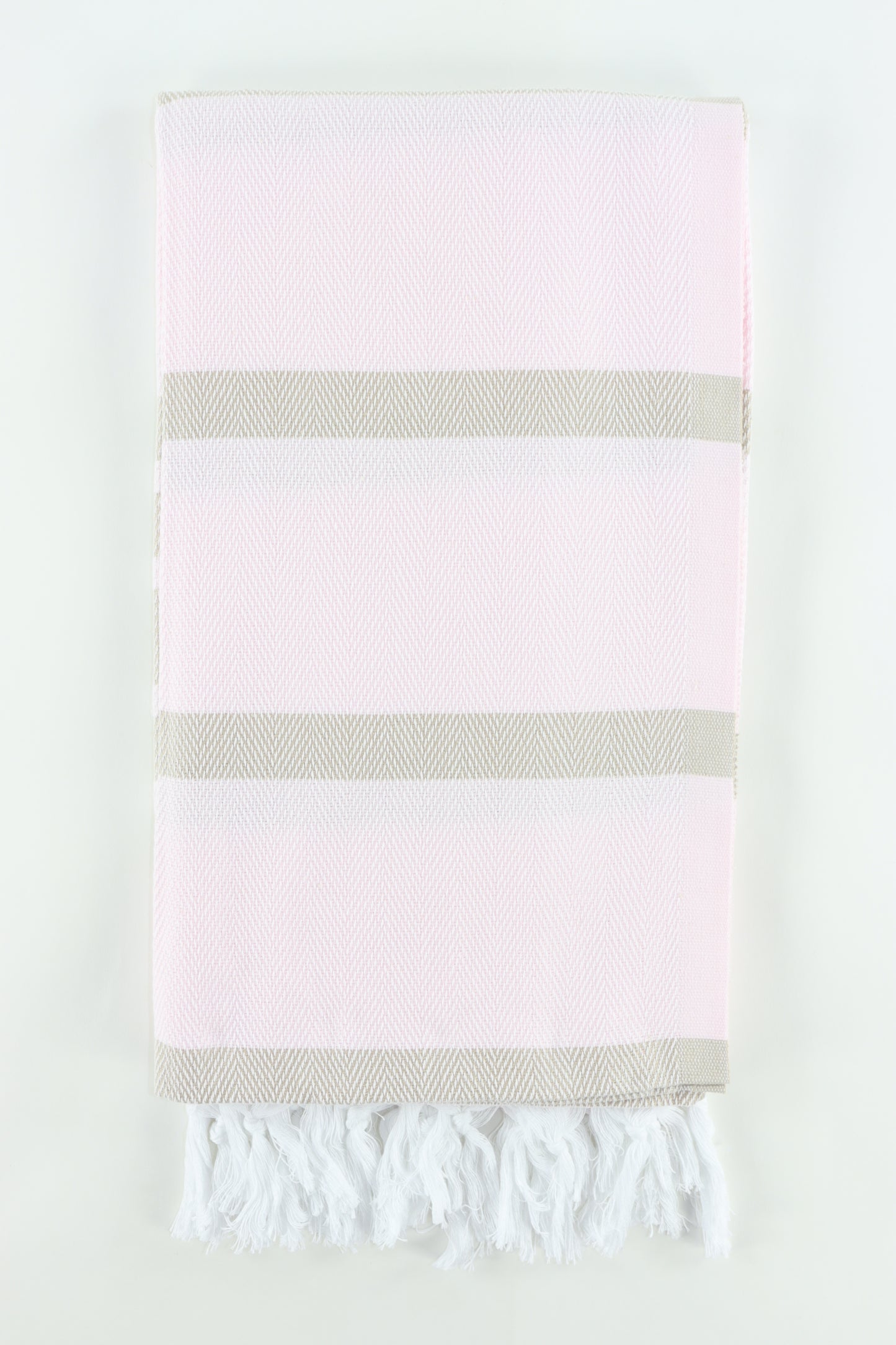 Premium Turkish Herringbone Striped Towel Peshtemal Fouta (Light Pink & Beige)