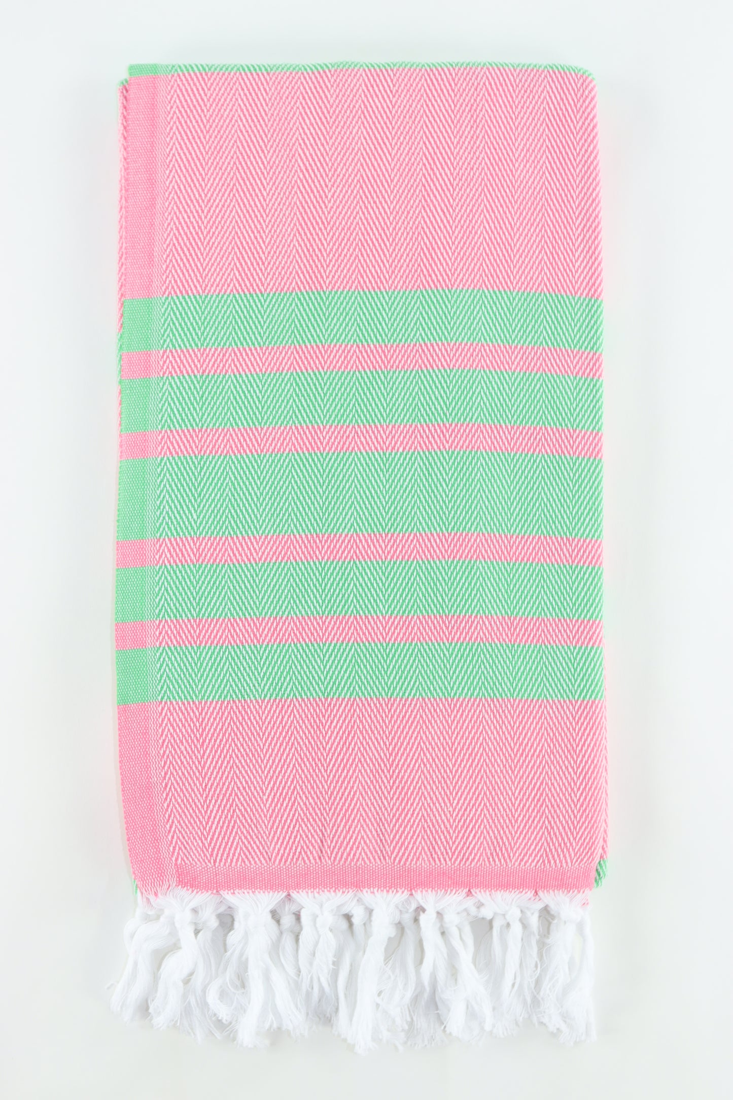 Premium Turkish Herringbone Striped Towel Peshtemal Fouta (Pink & Green)