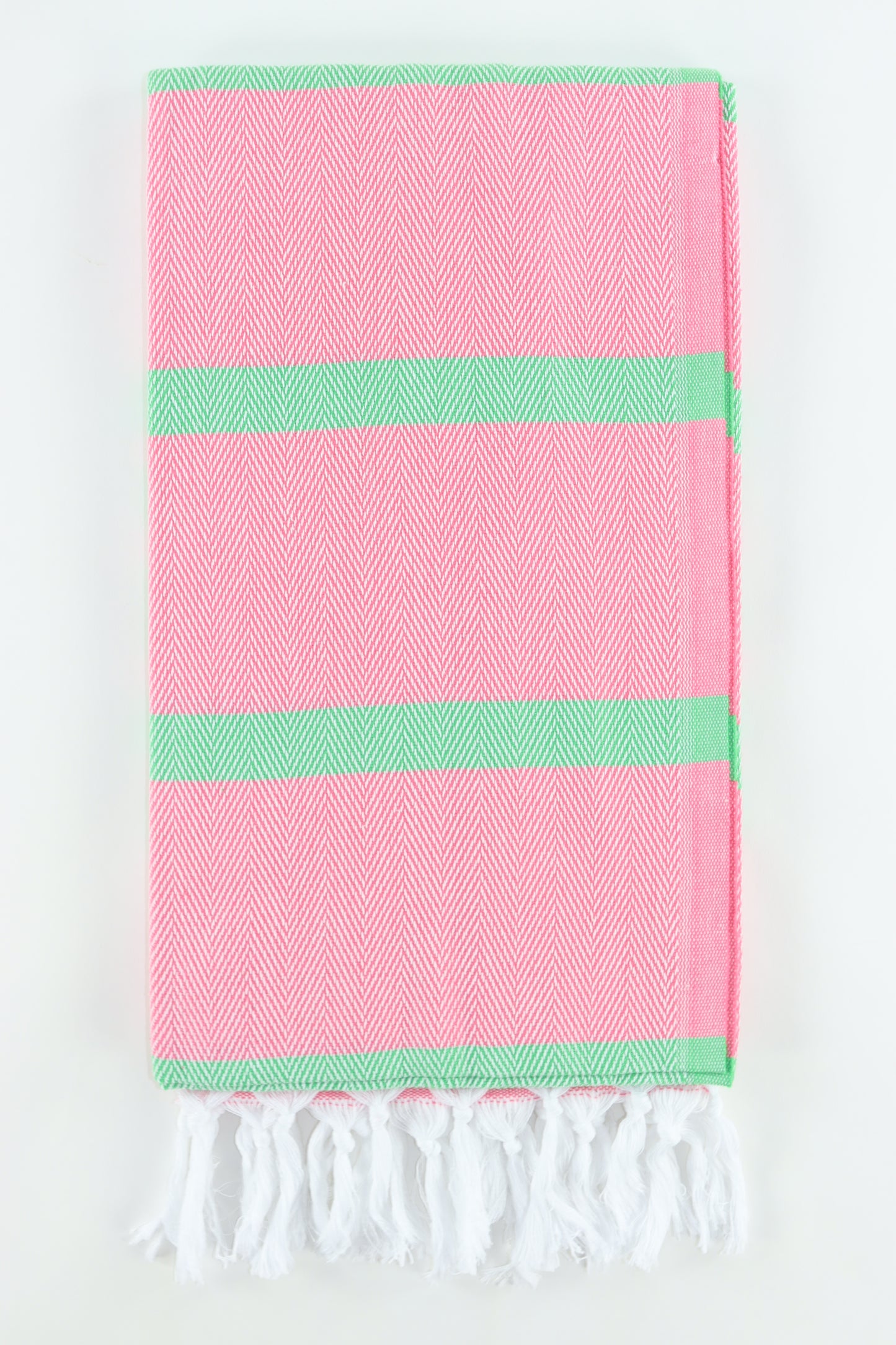 Premium Turkish Herringbone Striped Towel Peshtemal Fouta (Pink & Green)