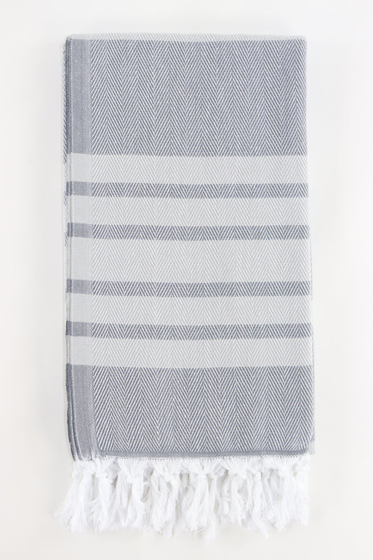 Premium Turkish Herringbone Striped Towel Peshtemal Fouta (Gray & Light Gray)