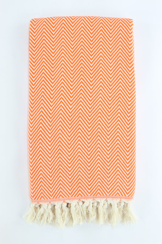 Premium Turkish Plain Herringbone Towel Peshtemal Fouta (Orange)