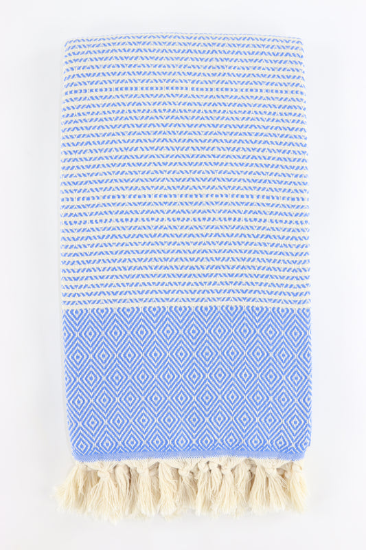 Premium Turkish Striped Diamond Towel Peshtemal Fouta (Blue)