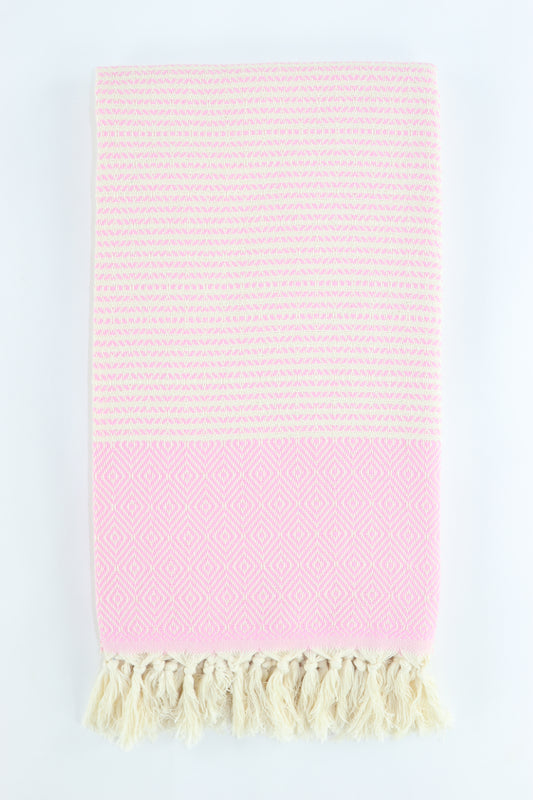 Premium Turkish Striped Diamond Towel Peshtemal Fouta (Light Pink)