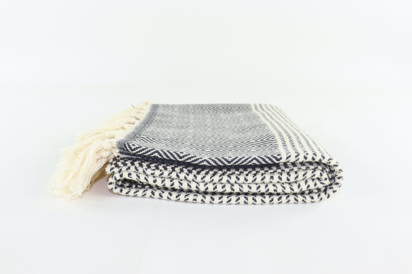 Premium Turkish Striped Diamond Towel Peshtemal Fouta (Anthracite Black)