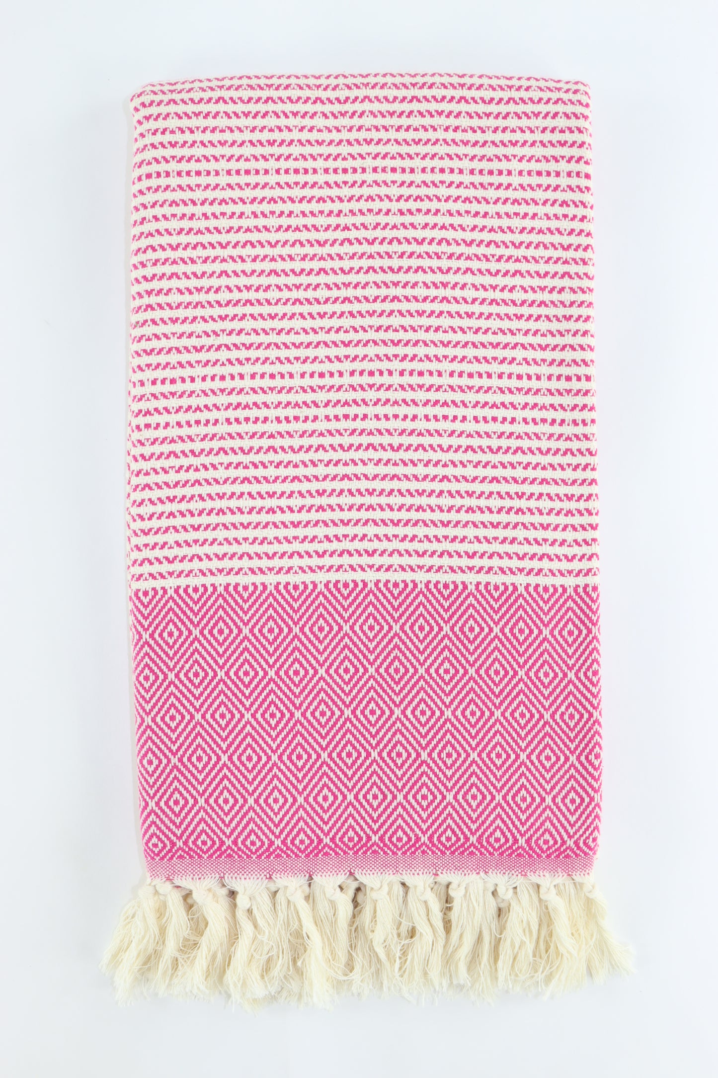 Premium Turkish Striped Diamond Towel Peshtemal Fouta (Fuchsia)