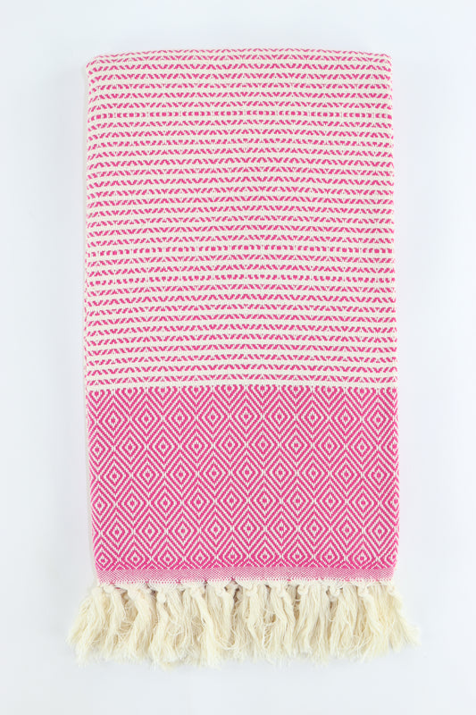 Premium Turkish Striped Diamond Towel Peshtemal Fouta (Fuchsia)