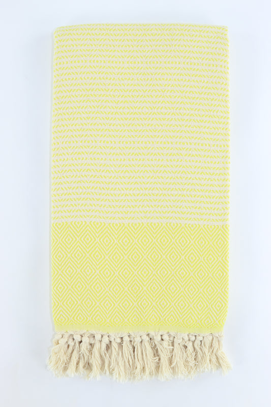 Premium Turkish Striped Diamond Towel Peshtemal Fouta (Yellow)