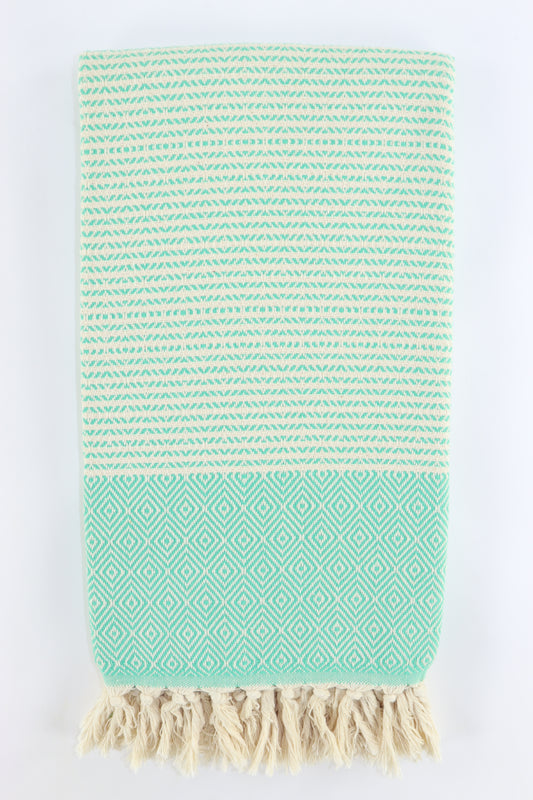 Premium Turkish Striped Diamond Towel Peshtemal Fouta (Seafoam Green)