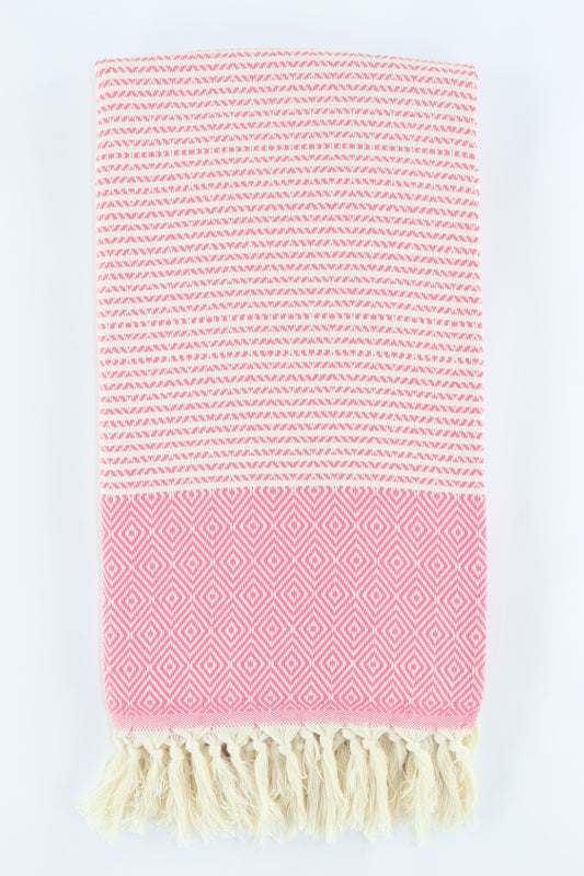 Premium Turkish Striped Diamond Towel Peshtemal Fouta (Pink)