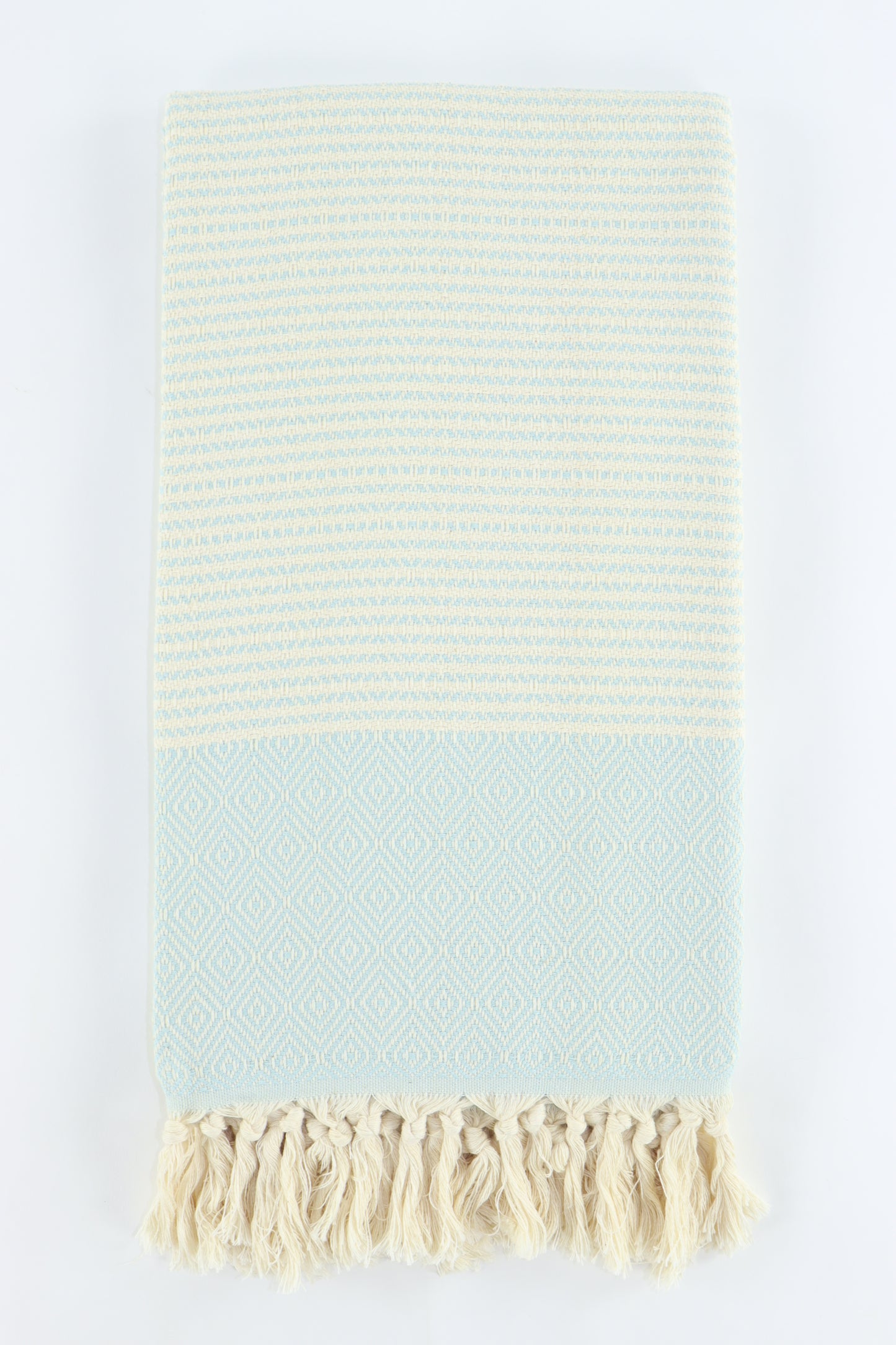 Premium Turkish Striped Diamond Towel Peshtemal Fouta (Light Turquoise)