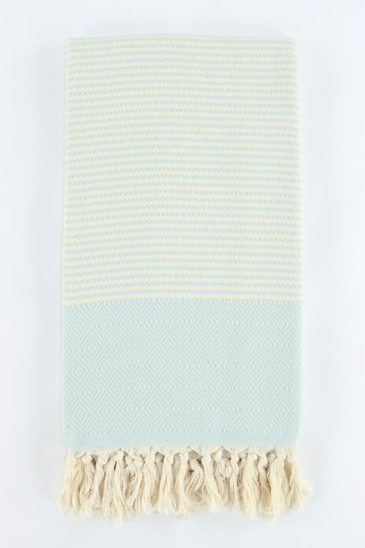 Premium Turkish Striped Diamond Towel Peshtemal Fouta (Light Turquoise)