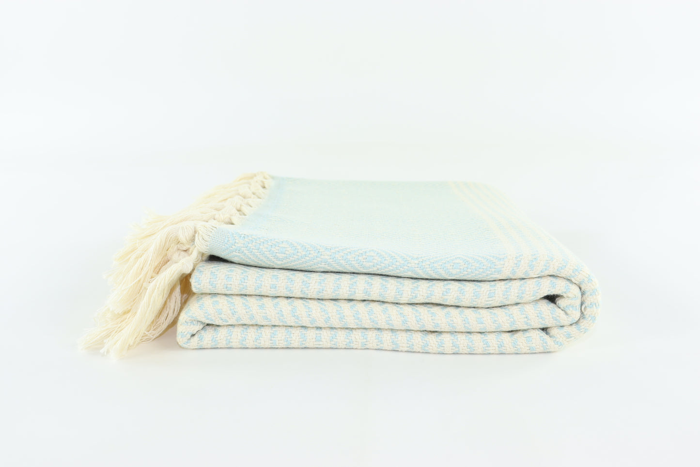 Premium Turkish Striped Diamond Towel Peshtemal Fouta (Light Turquoise)