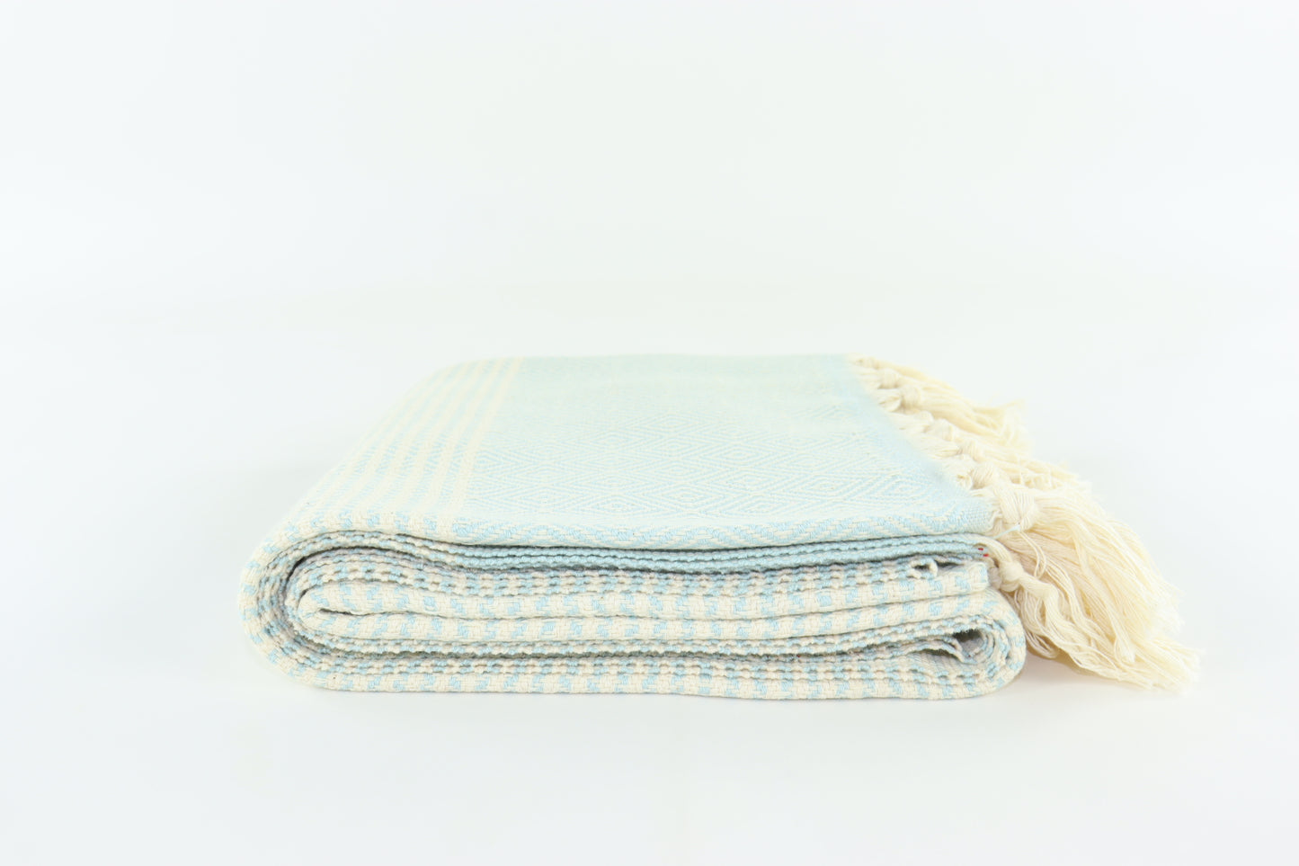 Premium Turkish Striped Diamond Towel Peshtemal Fouta (Light Turquoise)