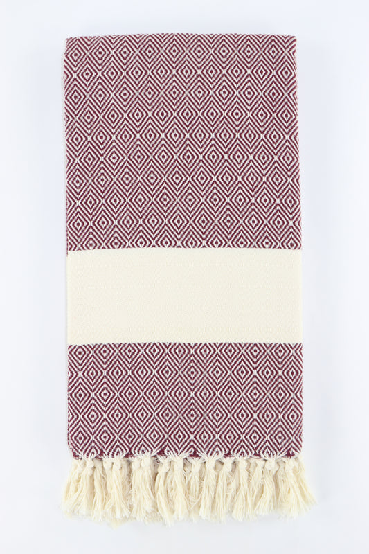 Premium Turkish Diamond Towel Peshtemal Fouta (Burgundy)