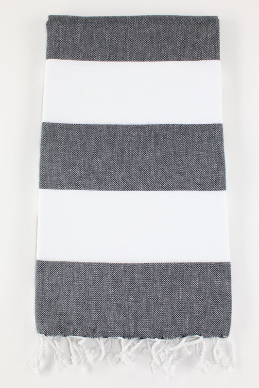 Premium Turkish Wide Stripe Towel Peshtemal Fouta (Black & White)