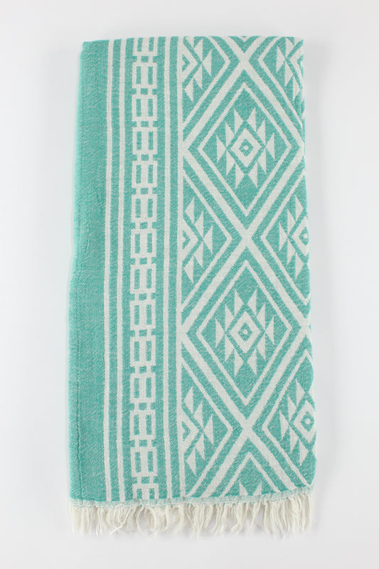 Premium Turkish Double Layer Kilim Towel Peshtemal Fouta (Green)