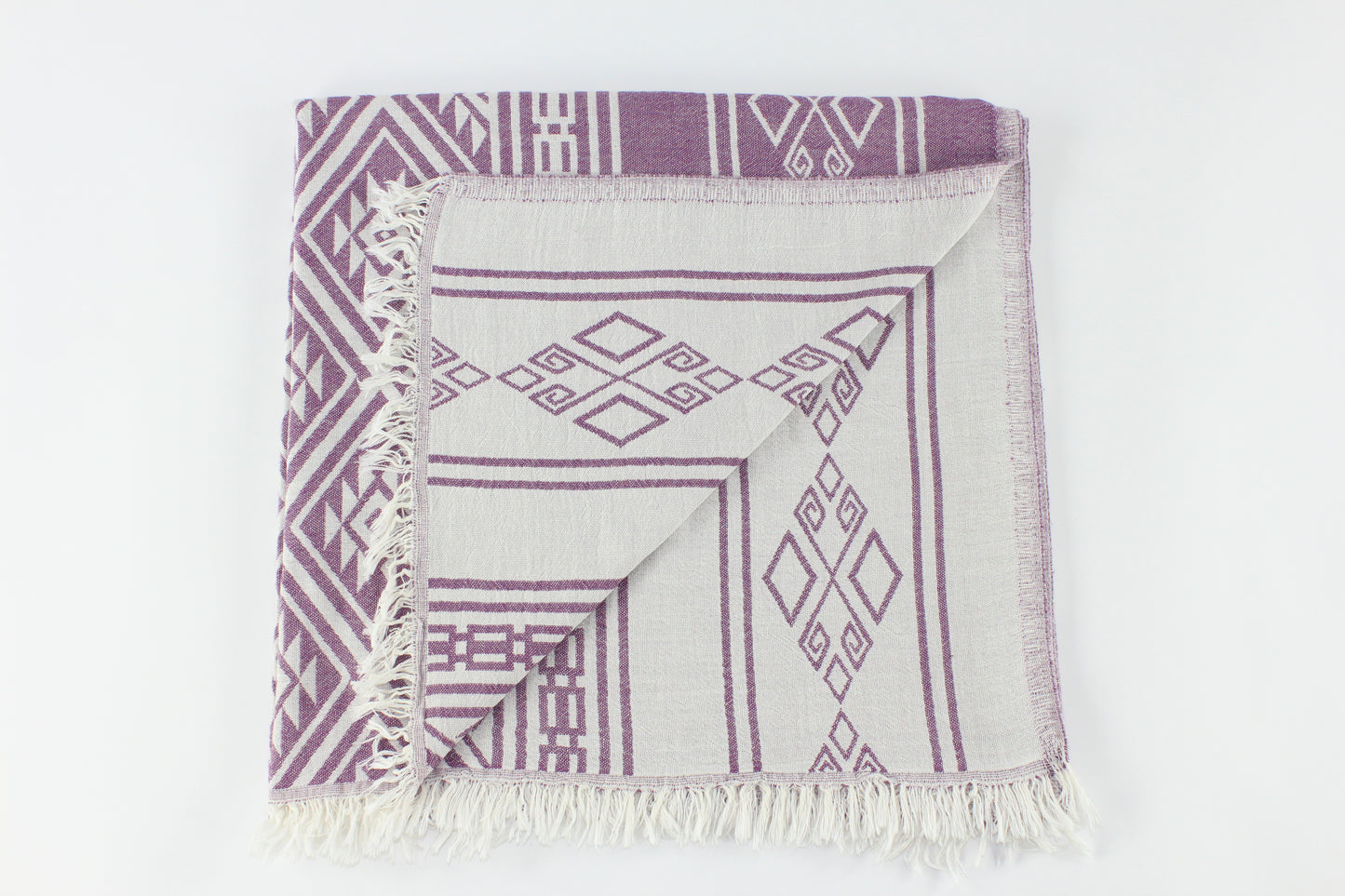 Premium Turkish Double Layer Kilim Towel Peshtemal Fouta (Purple)