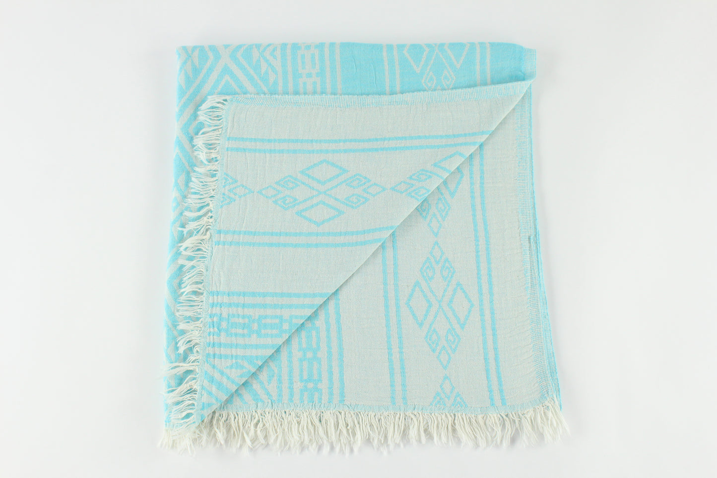 Premium Turkish Double Layer Kilim Towel Peshtemal Fouta (Turquoise Blue)