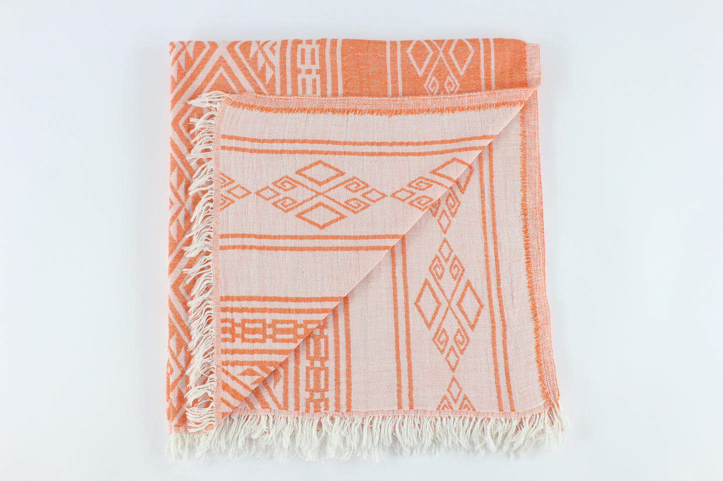 Premium Turkish Double Layer Kilim Towel Peshtemal Fouta (Orange)