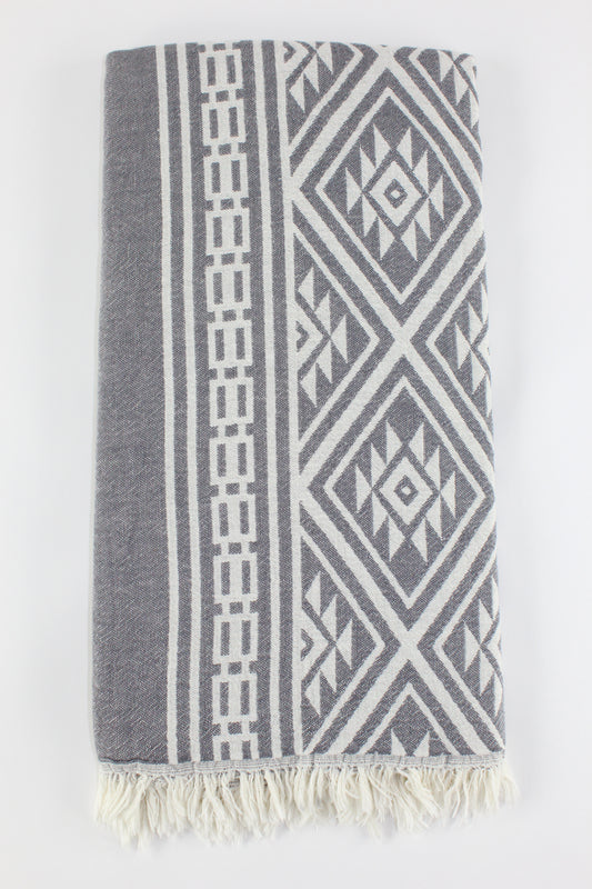 Premium Turkish Double Layer Kilim Towel Peshtemal Fouta (Dark Gray)