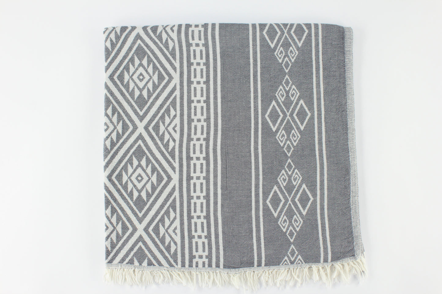 Premium Turkish Double Layer Kilim Towel Peshtemal Fouta (Dark Gray)