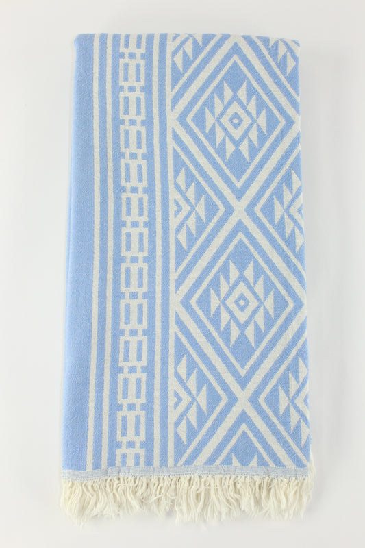 Premium Turkish Double Layer Kilim Towel Peshtemal Fouta (Blue)