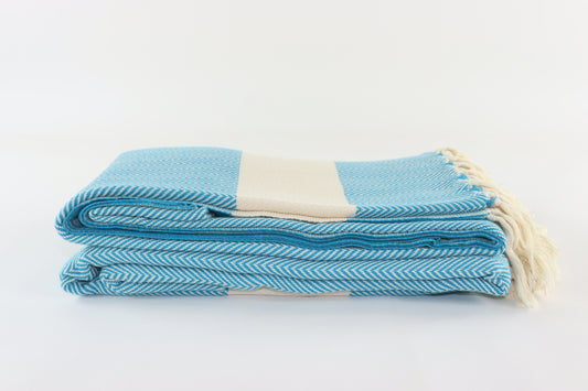 Premium Turkish Herringbone Blanket Throw (Teal Blue)