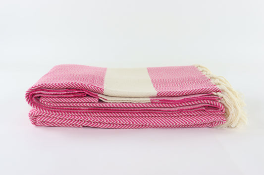 Premium Turkish Herringbone Blanket Throw (Fuchsia)