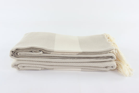 Premium Turkish Herringbone Blanket Throw (Beige)