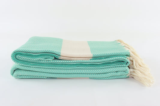 Premium Turkish Herringbone Blanket Throw (Seafoam Green)