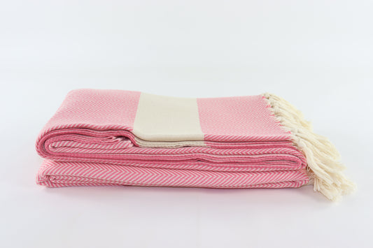 Premium Turkish Herringbone Blanket Throw (Pink)