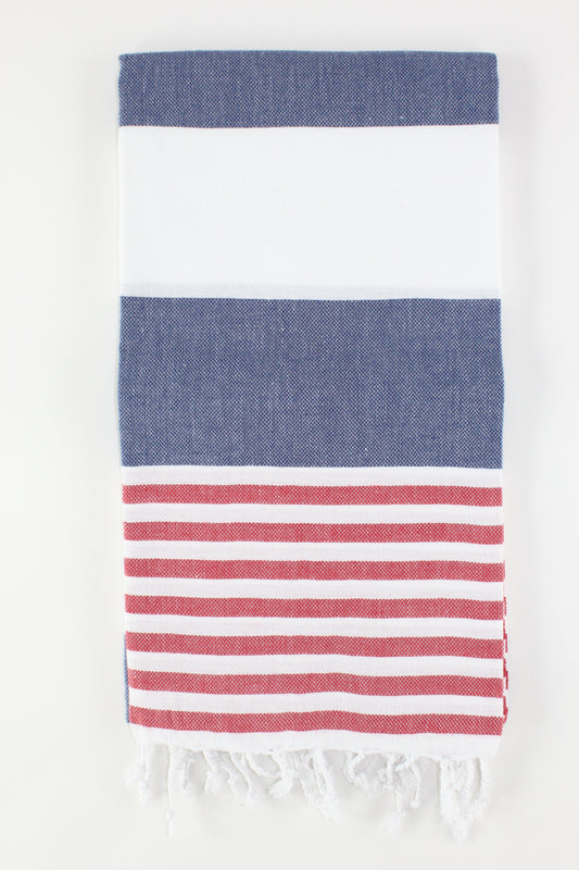 Premium Turkish Striped Towel Peshtemal Fouta (Red & Navy Blue & White)