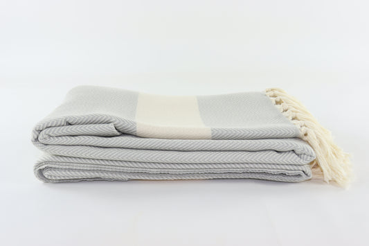 Premium Turkish Herringbone Blanket Throw (Light Gray)