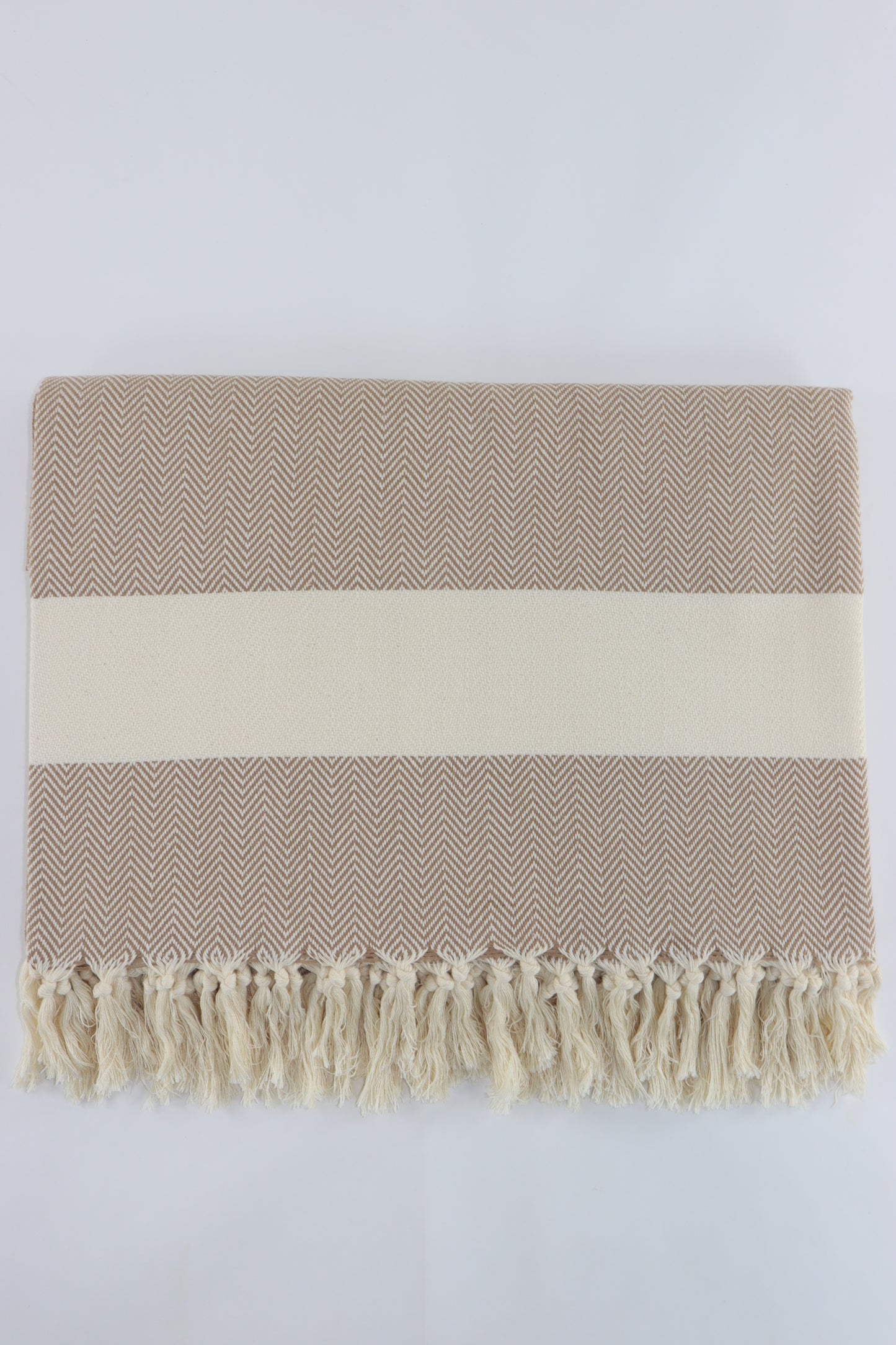 Premium Turkish Herringbone Blanket Throw (Light Brown)